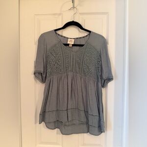 Knox Rose Women's Lace Accent Blouse - Light Gray